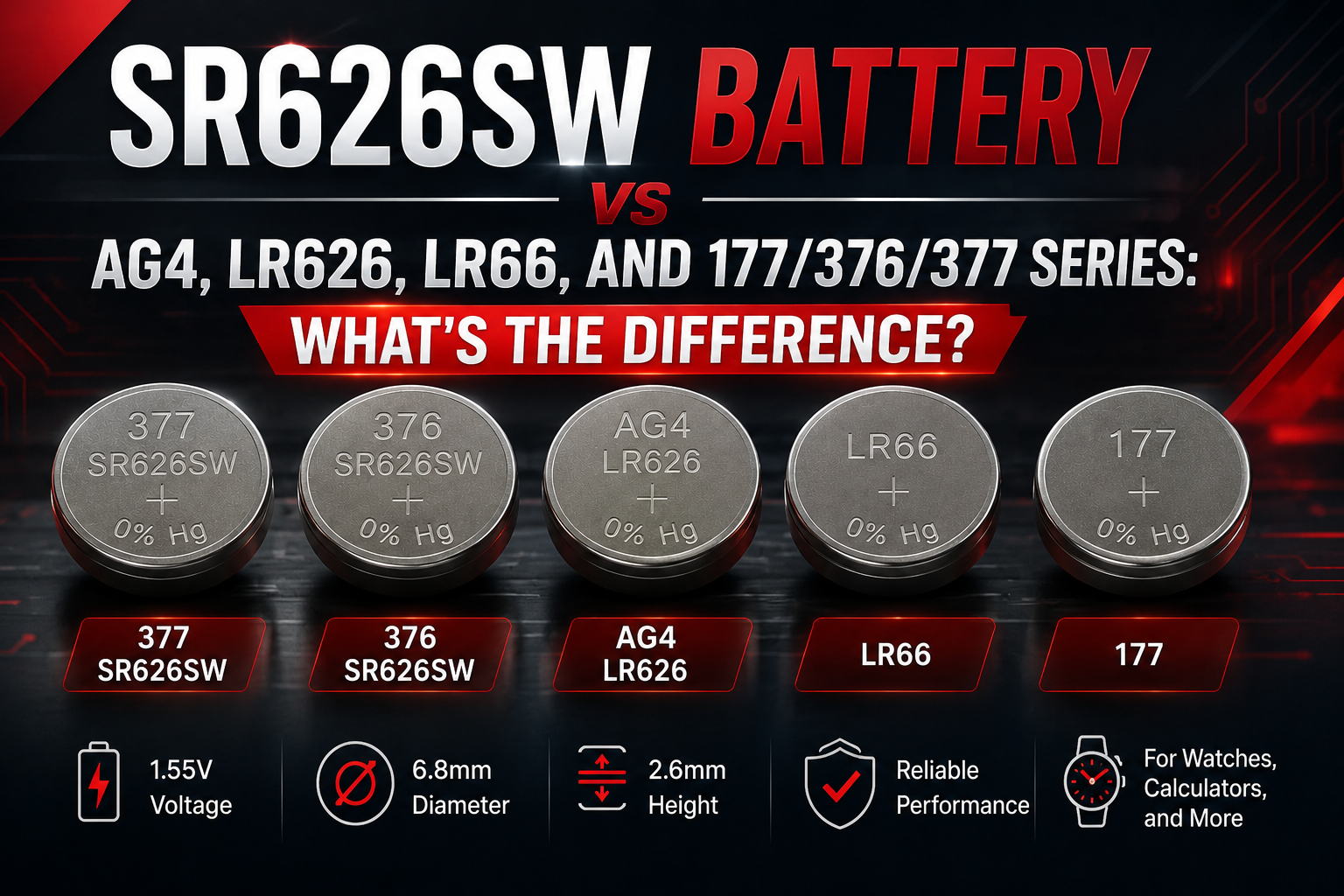 SR626SW Battery vs AG4, LR626, LR66, and 177/376/377 Series: What's the Difference?