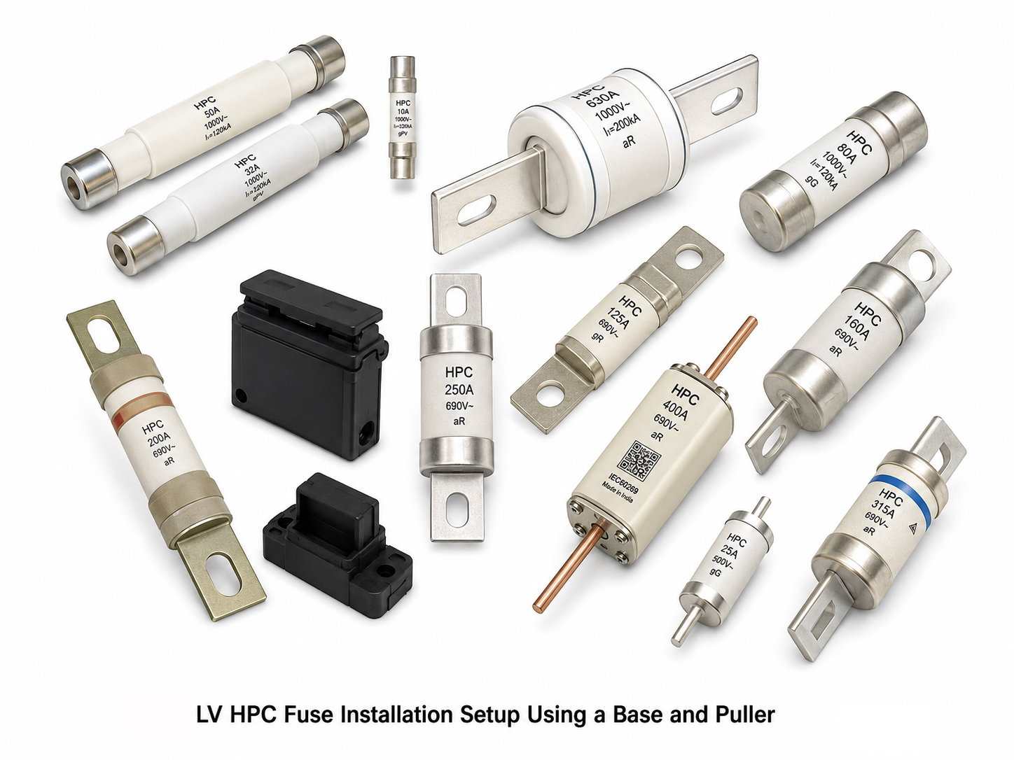 Blade-type HRC fuse with metal terminals for industrial power distribution