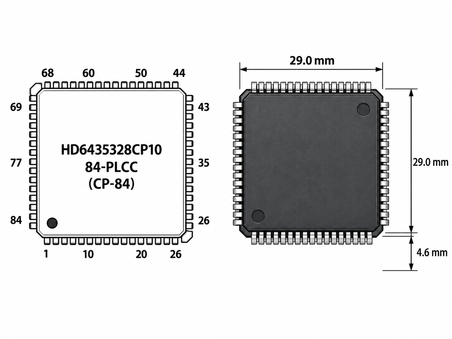 HD6435328CP10 top marking and mask ROM identification close up